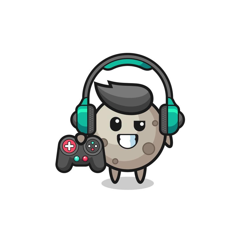 moon gamer mascot holding a game controller vector