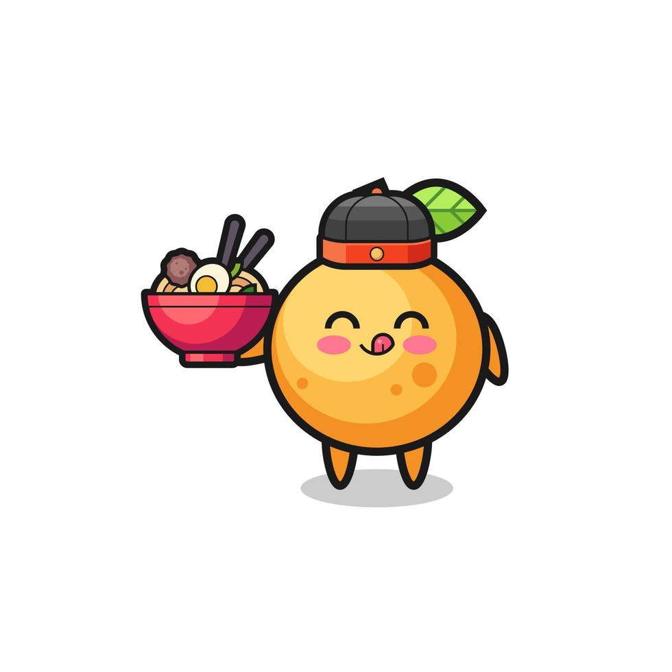 orange fruit as Chinese chef mascot holding a noodle bowl vector