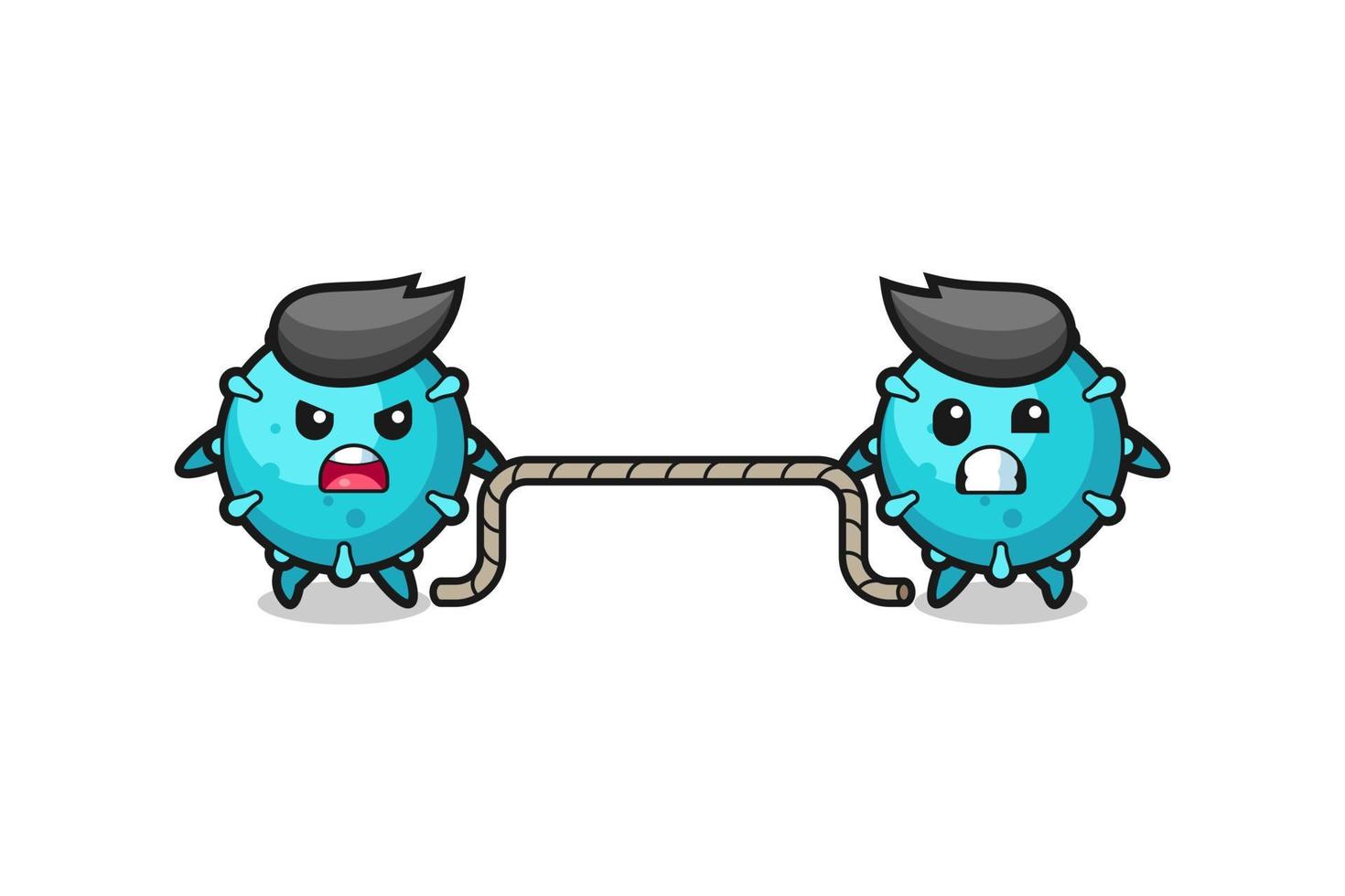 cute virus character is playing tug of war game vector