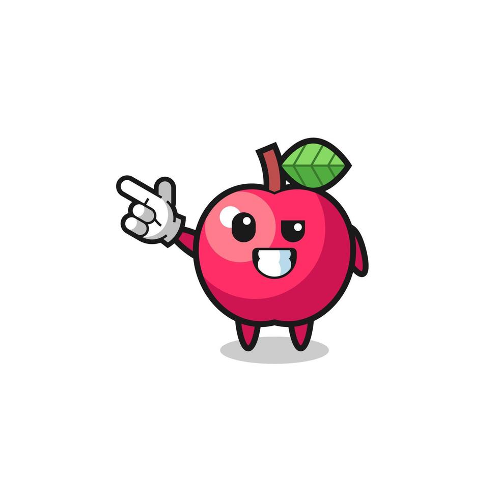 mascota de la manzana apuntando hacia la parte superior izquierda vector