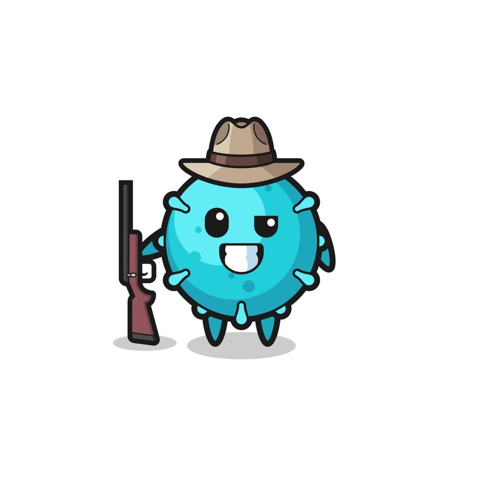 Mascota del cazador de virus sosteniendo una pistola vector