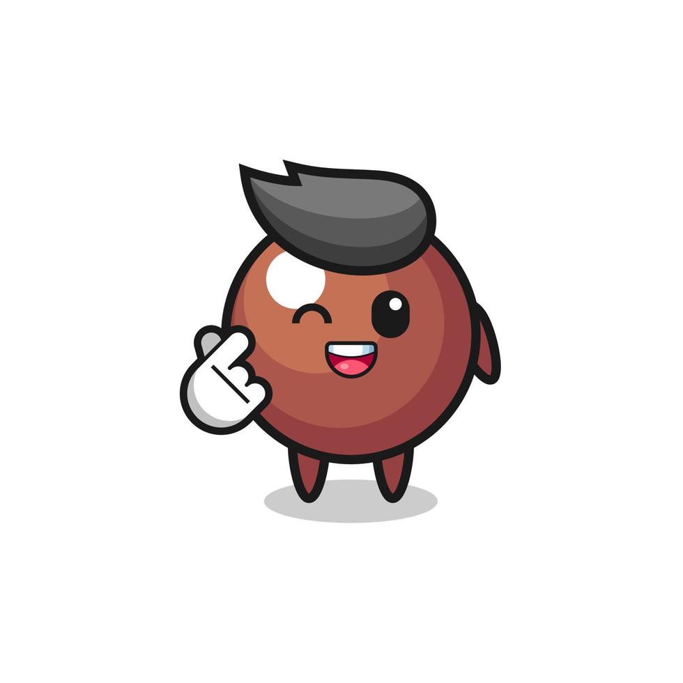 personaje de bola de chocolate haciendo corazón de dedo coreano vector