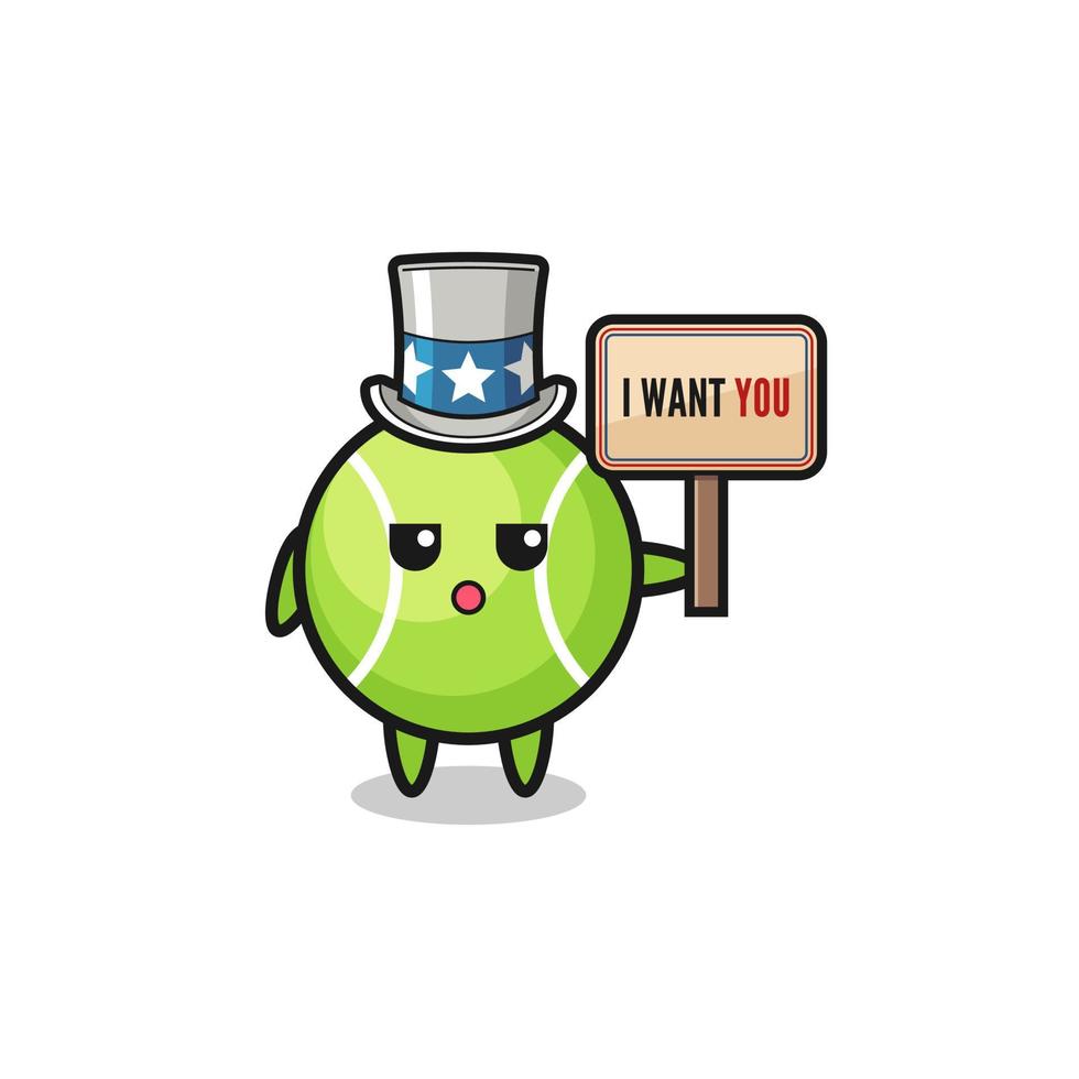 tennis cartoon as uncle Sam holding the banner I want you vector