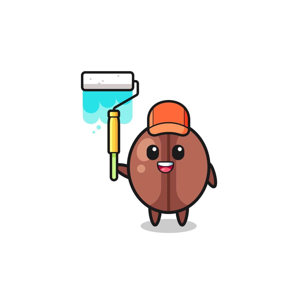 the coffee bean painter mascot with a paint roller vector