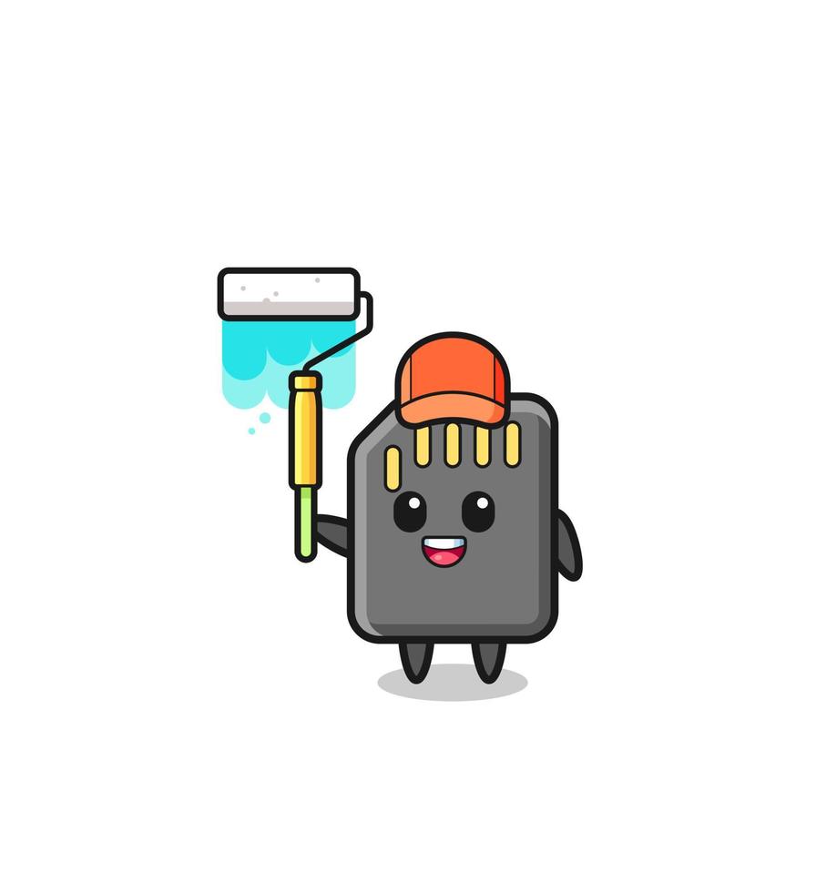 the memory card painter mascot with a paint roller vector