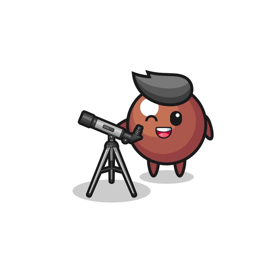 chocolate ball astronomer mascot with a modern telescope vector