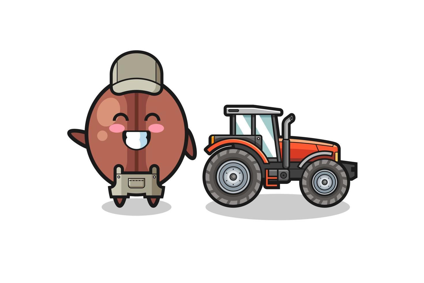 the coffee bean farmer mascot standing beside a tractor vector