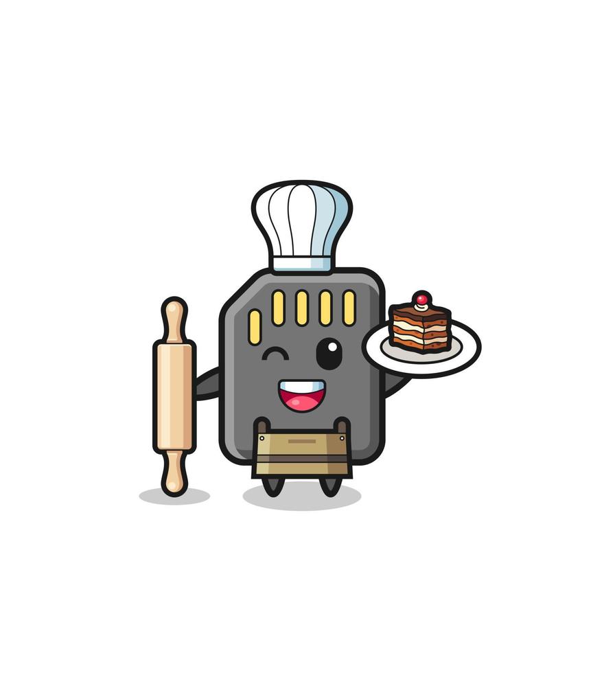 memory card as pastry chef mascot hold rolling pin vector