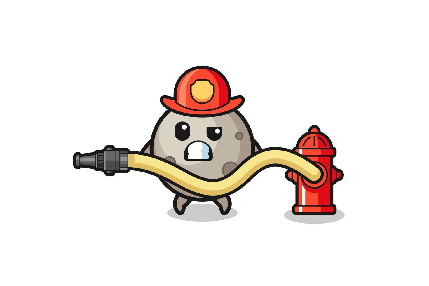 moon cartoon as firefighter mascot with water hose vector