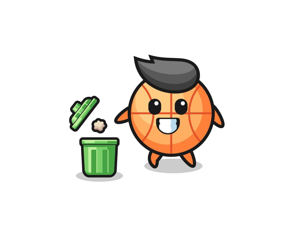 illustration of the basketball throwing garbage in the trash can vector