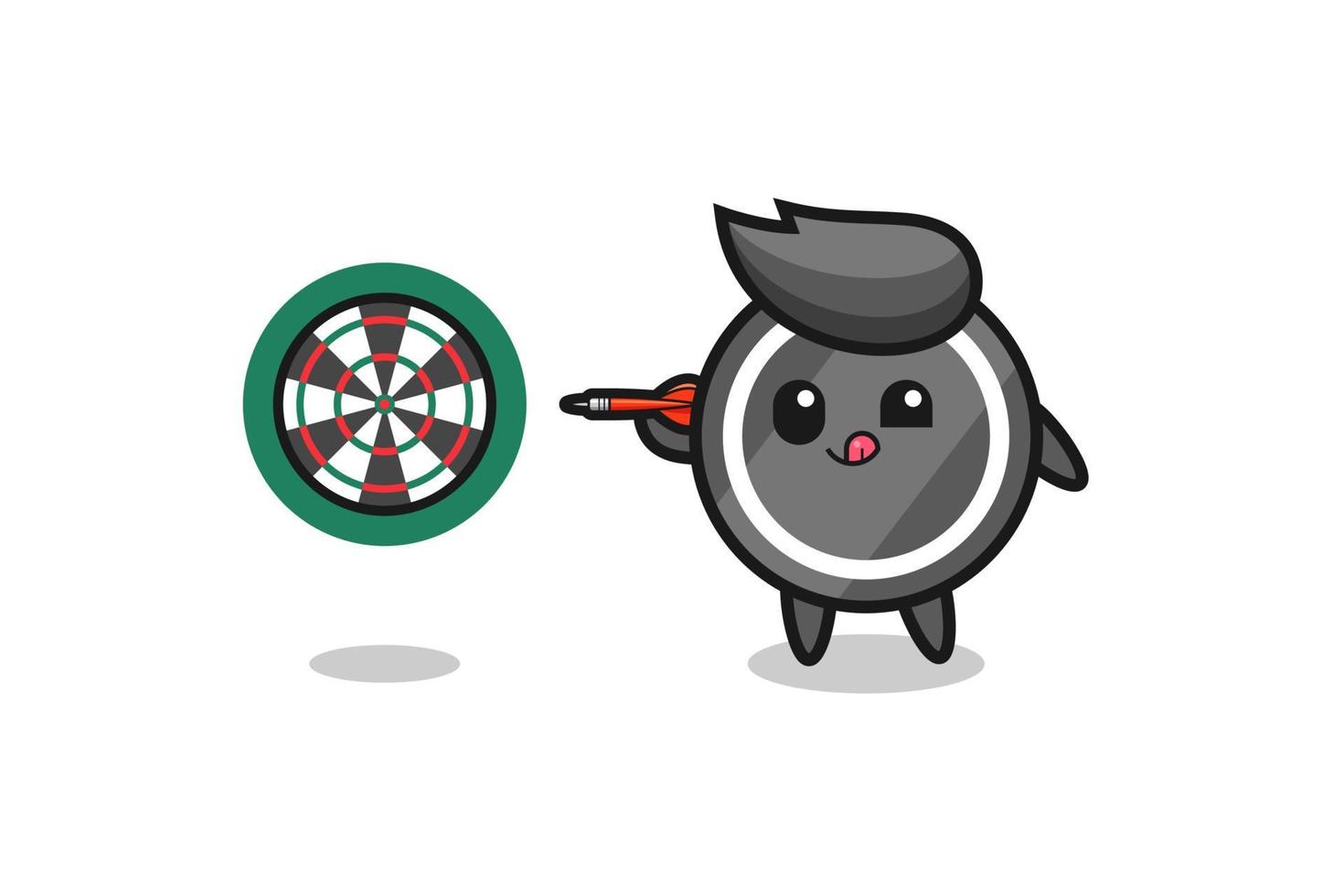 cute hockey puck is playing dart vector