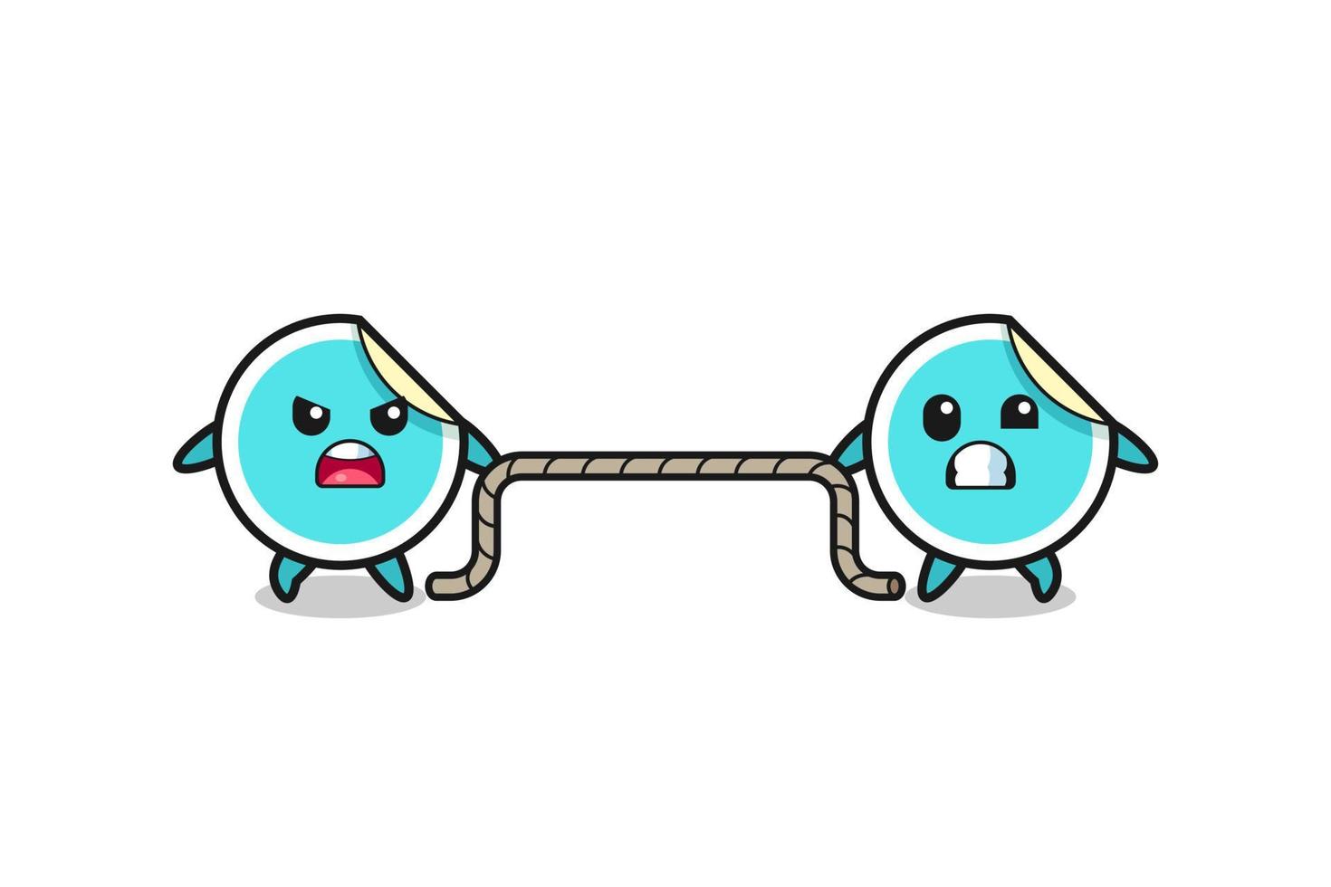 cute sticker character is playing tug of war game vector