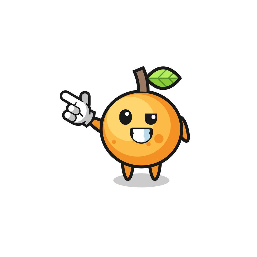 orange fruit mascot pointing top left vector