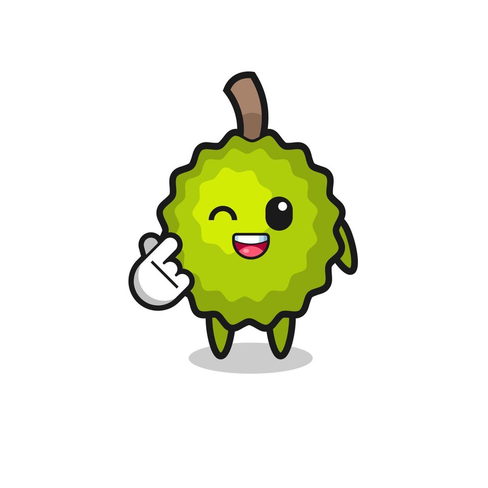 personaje de durian haciendo corazón de dedo coreano vector