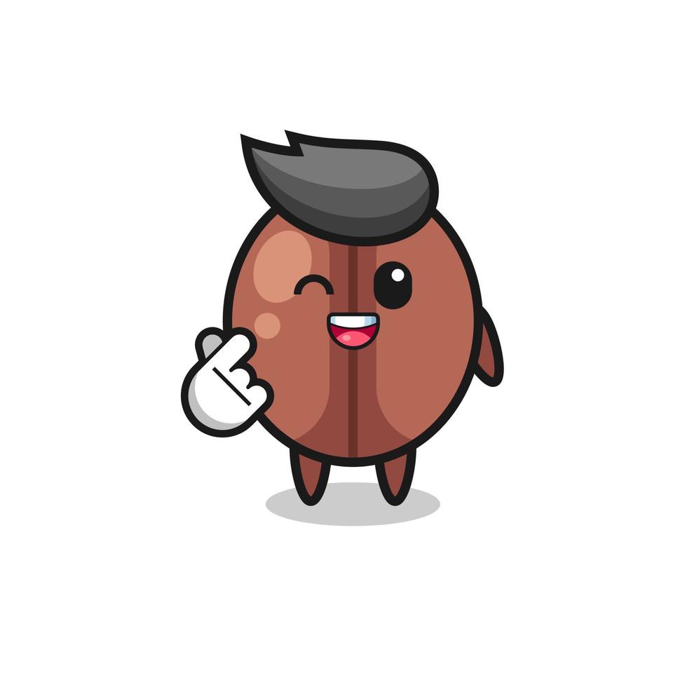 personaje de grano de café haciendo corazón de dedo coreano vector