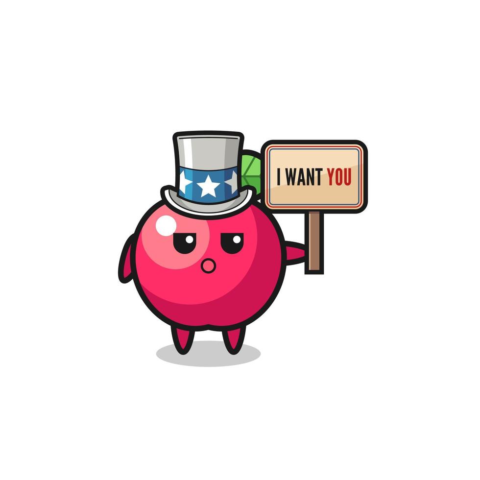 apple cartoon as uncle Sam holding the banner I want you vector