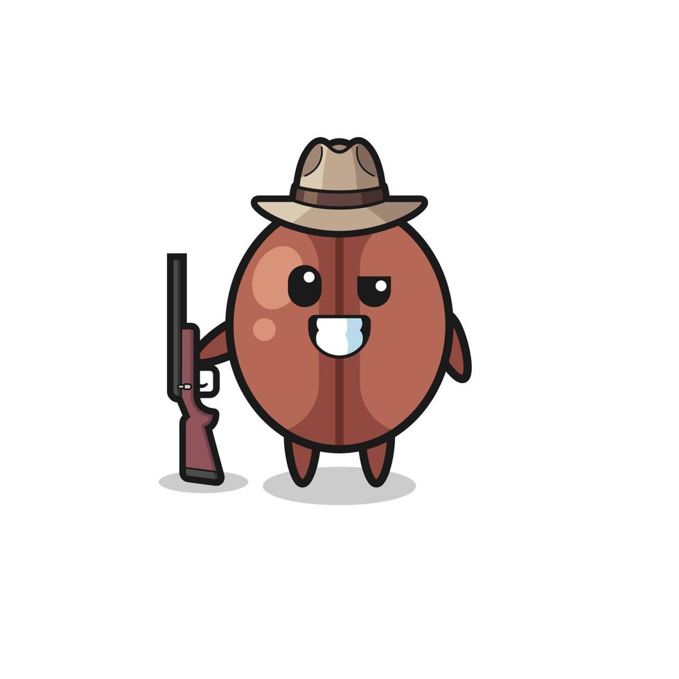 mascota del cazador de granos de café sosteniendo una pistola vector