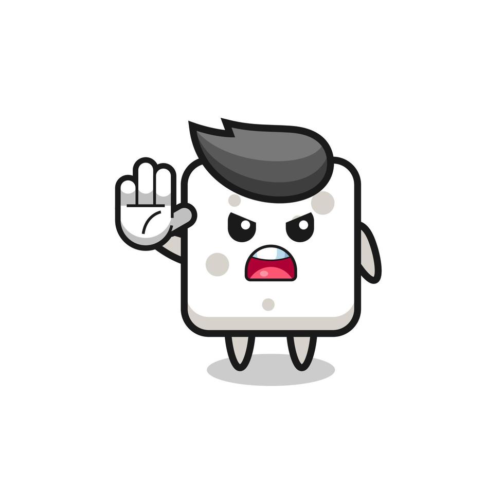 sugar cube character doing stop gesture vector