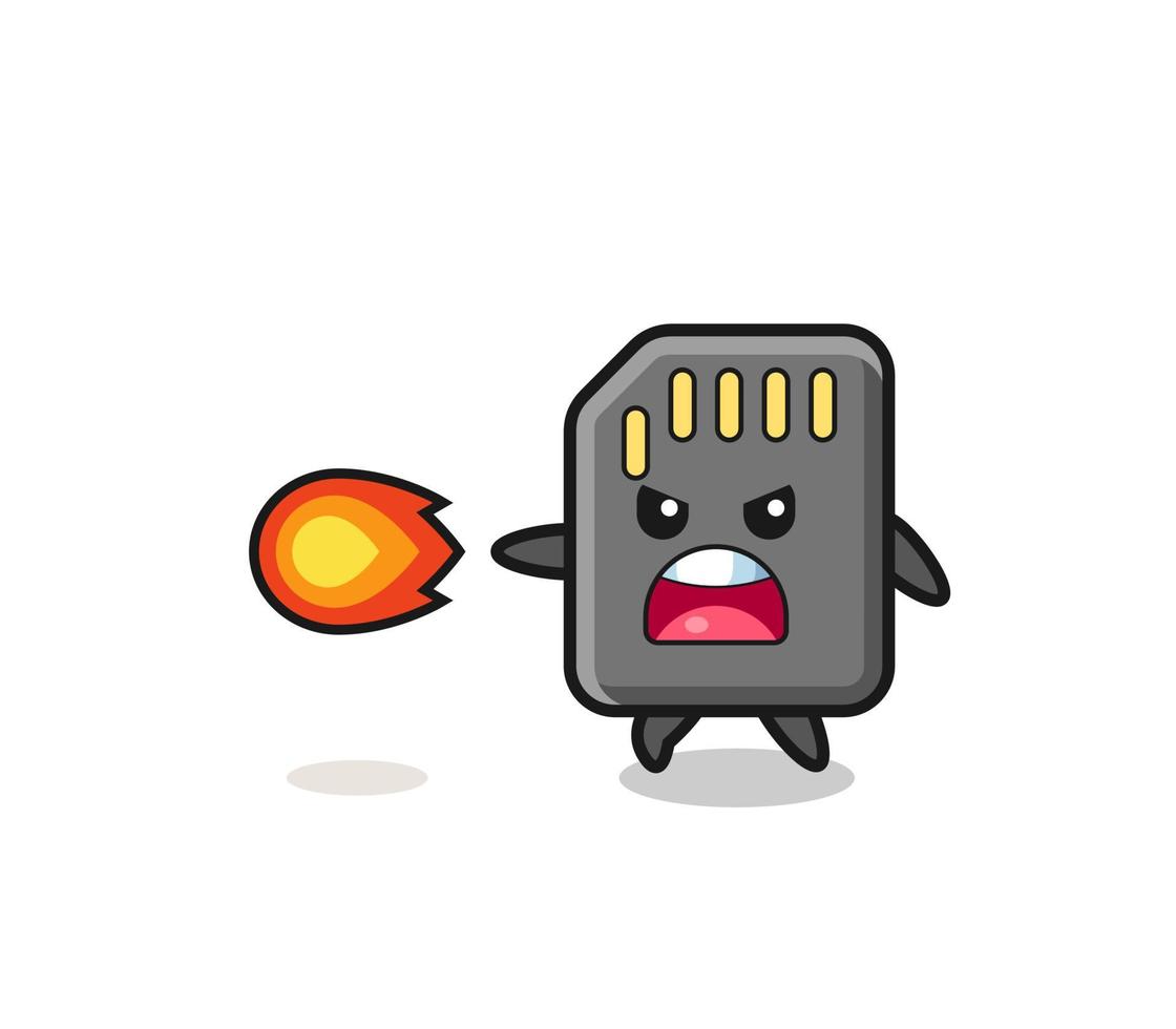 cute memory card mascot is shooting fire power vector