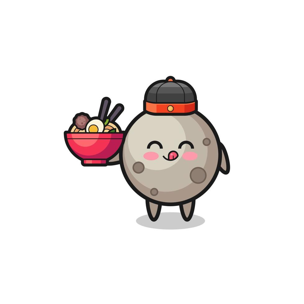 moon as Chinese chef mascot holding a noodle bowl vector