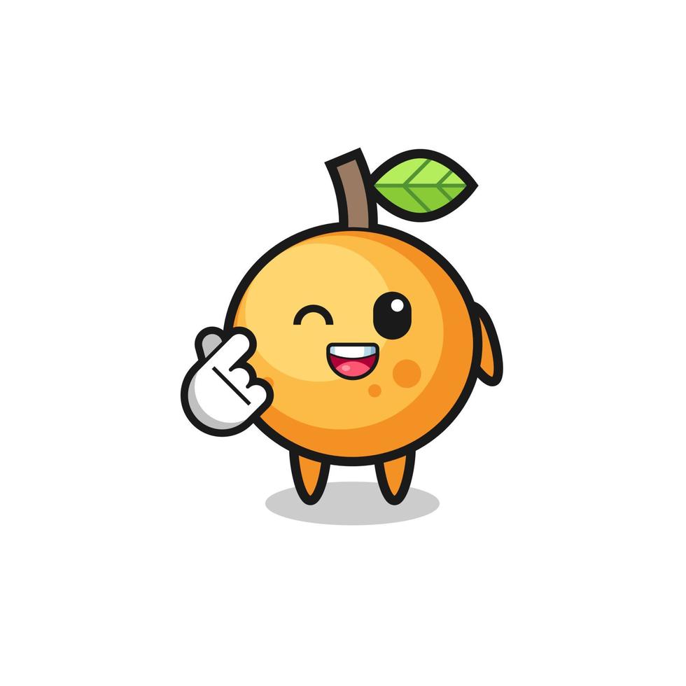 personaje de fruta naranja haciendo corazón de dedo coreano vector