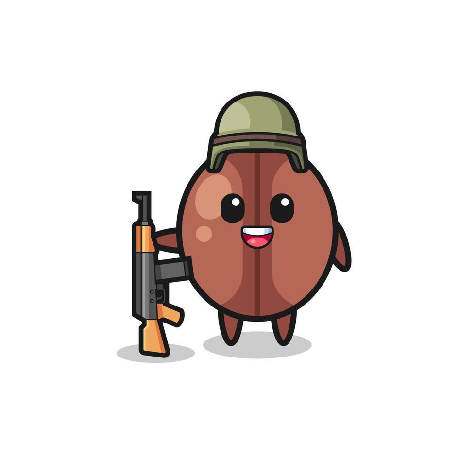 linda mascota del grano de café como soldado vector