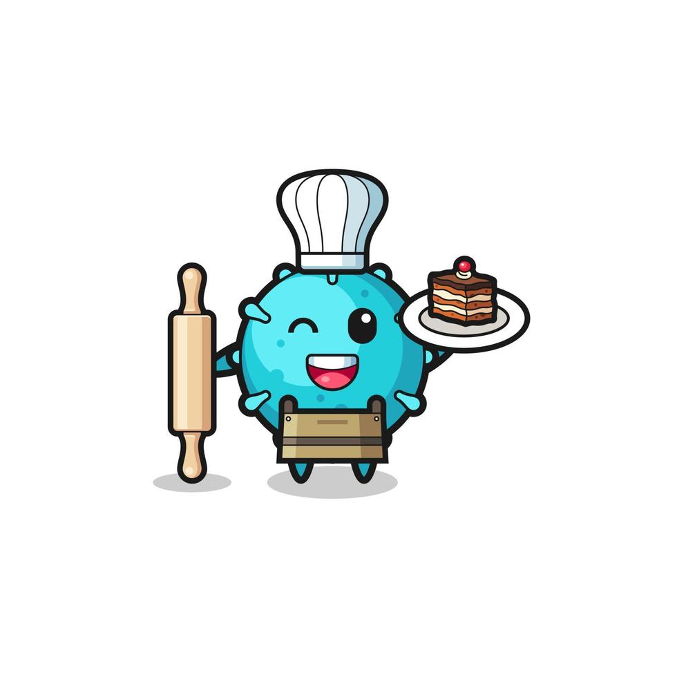 virus as pastry chef mascot hold rolling pin vector