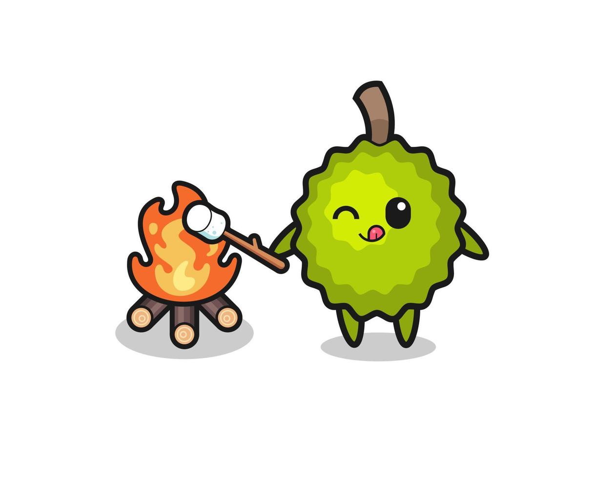 durian character is burning marshmallow vector