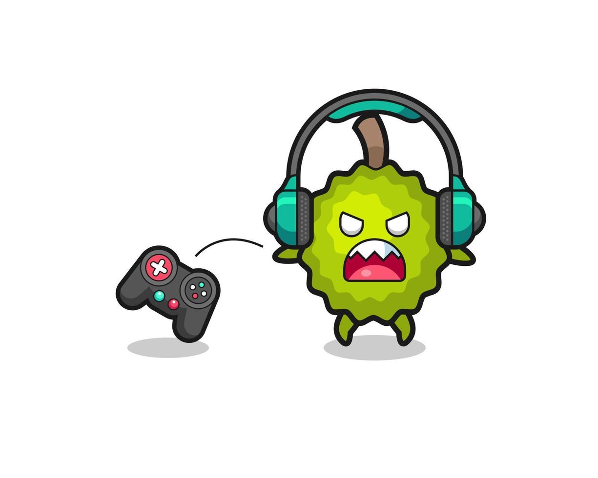 La mascota de durian gamer está enojada vector