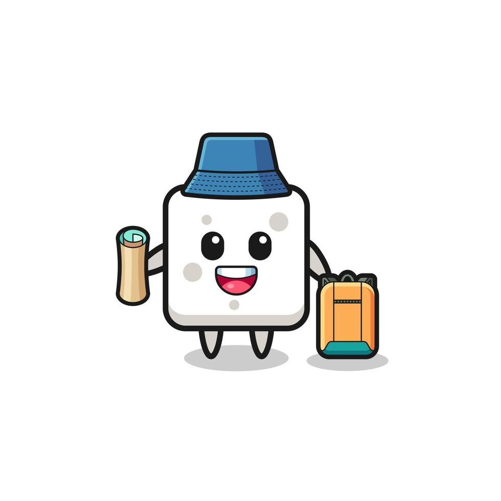 sugar cube mascot character as hiker vector