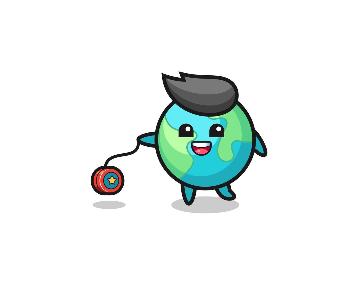 cartoon of cute earth playing a yoyo vector