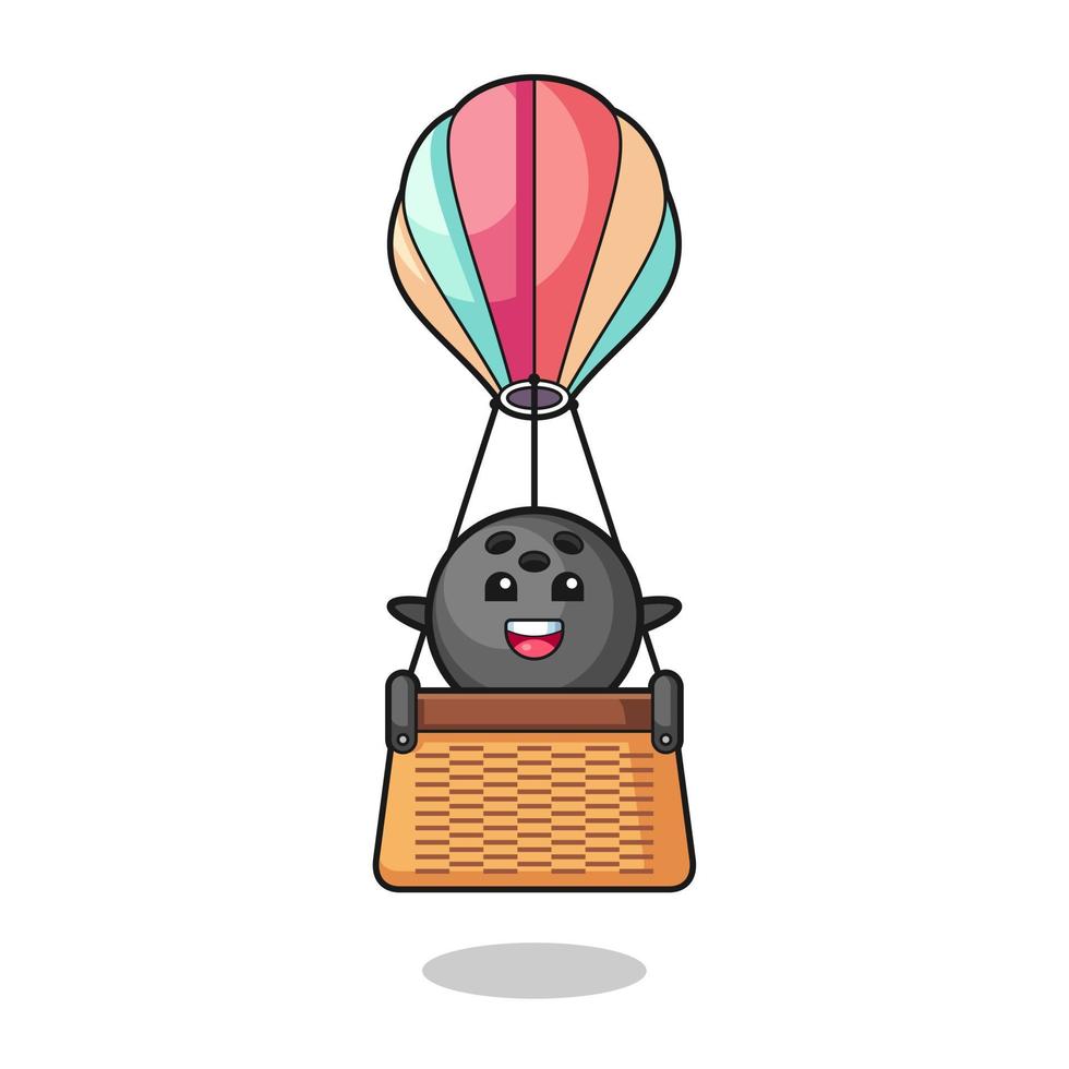 bowling mascot riding a hot air balloon vector