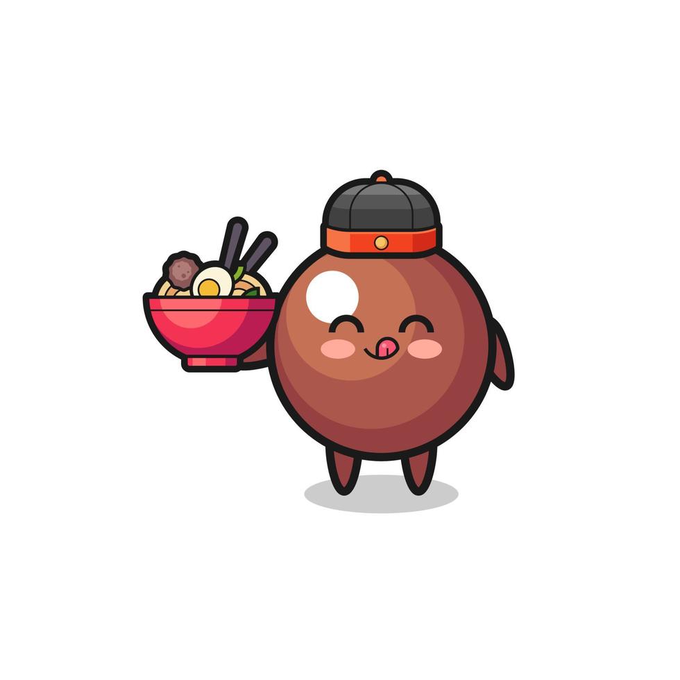 chocolate ball as Chinese chef mascot holding a noodle bowl vector