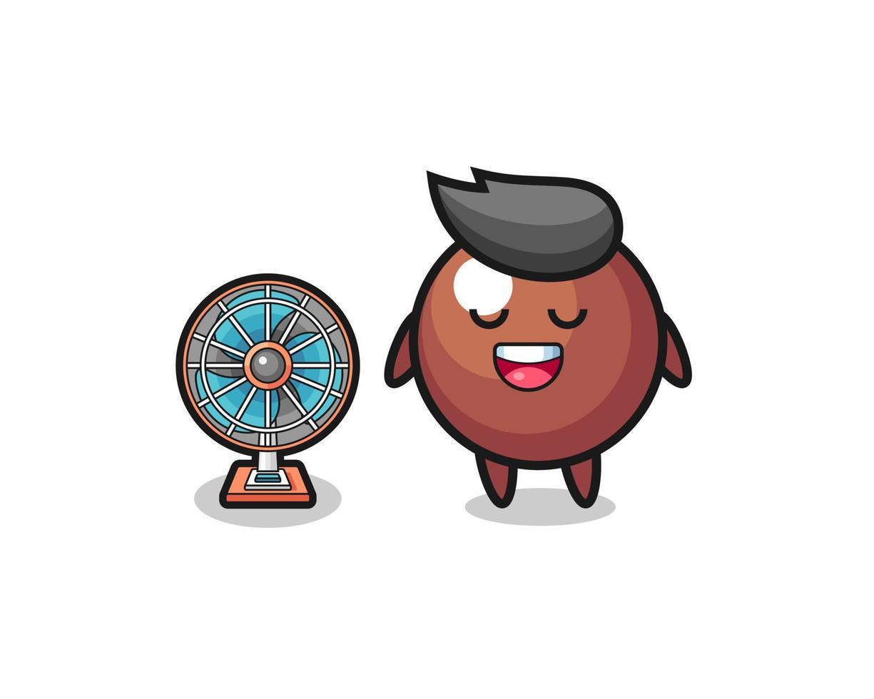 cute chocolate ball is standing in front of the fan vector