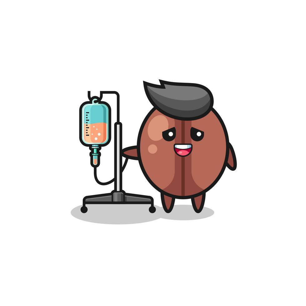 lindo personaje de grano de café de pie con poste de infusión vector