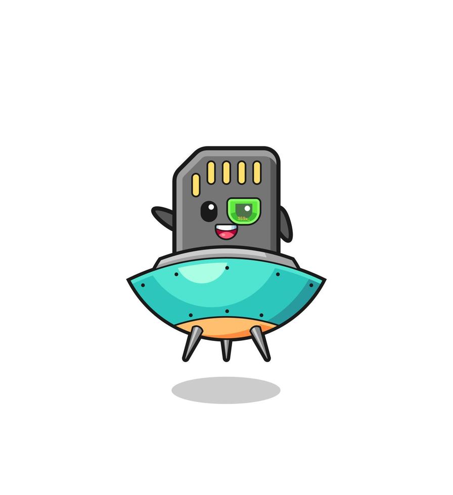 memory card cartoon riding a future spaceship vector