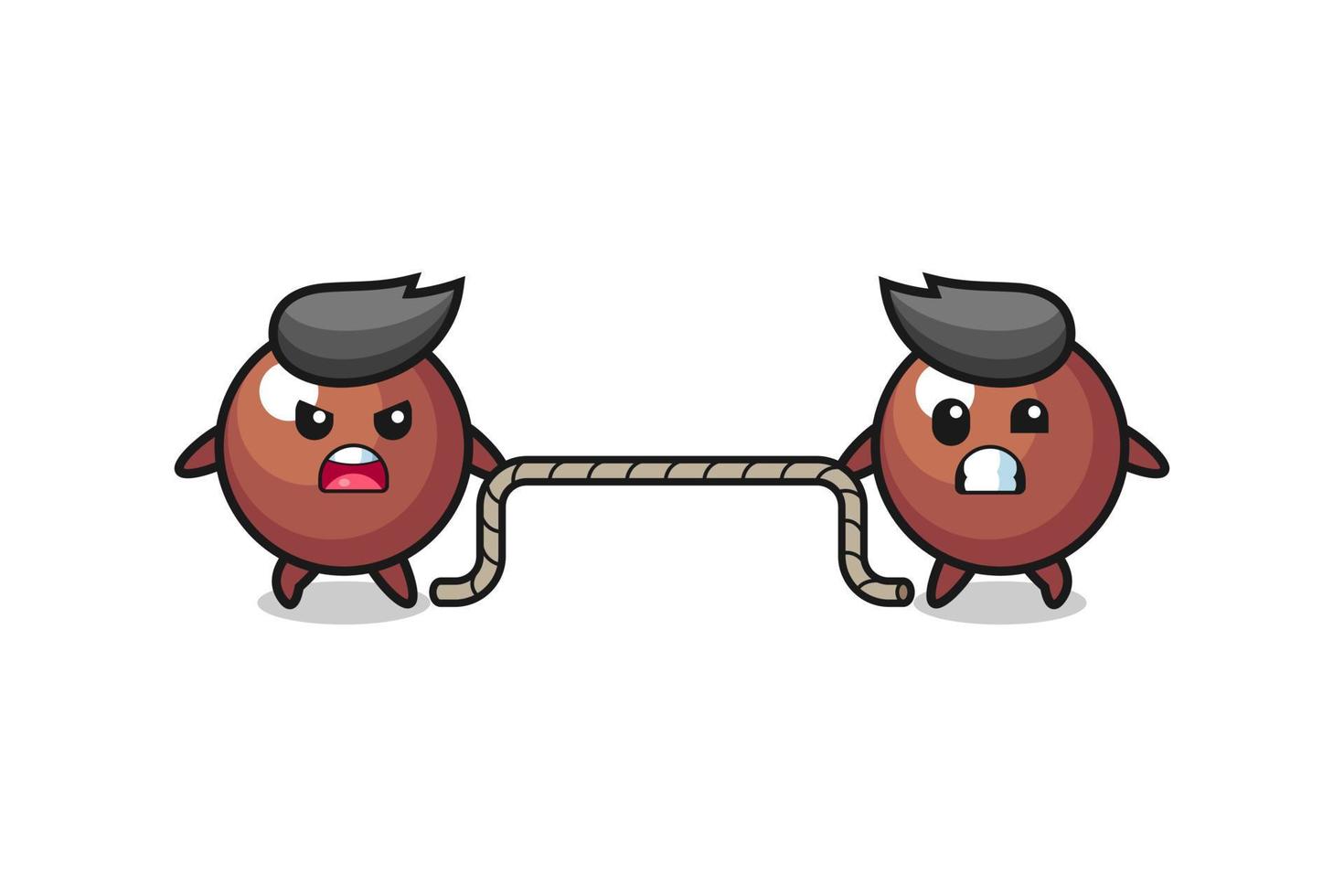 cute chocolate ball character is playing tug of war game vector