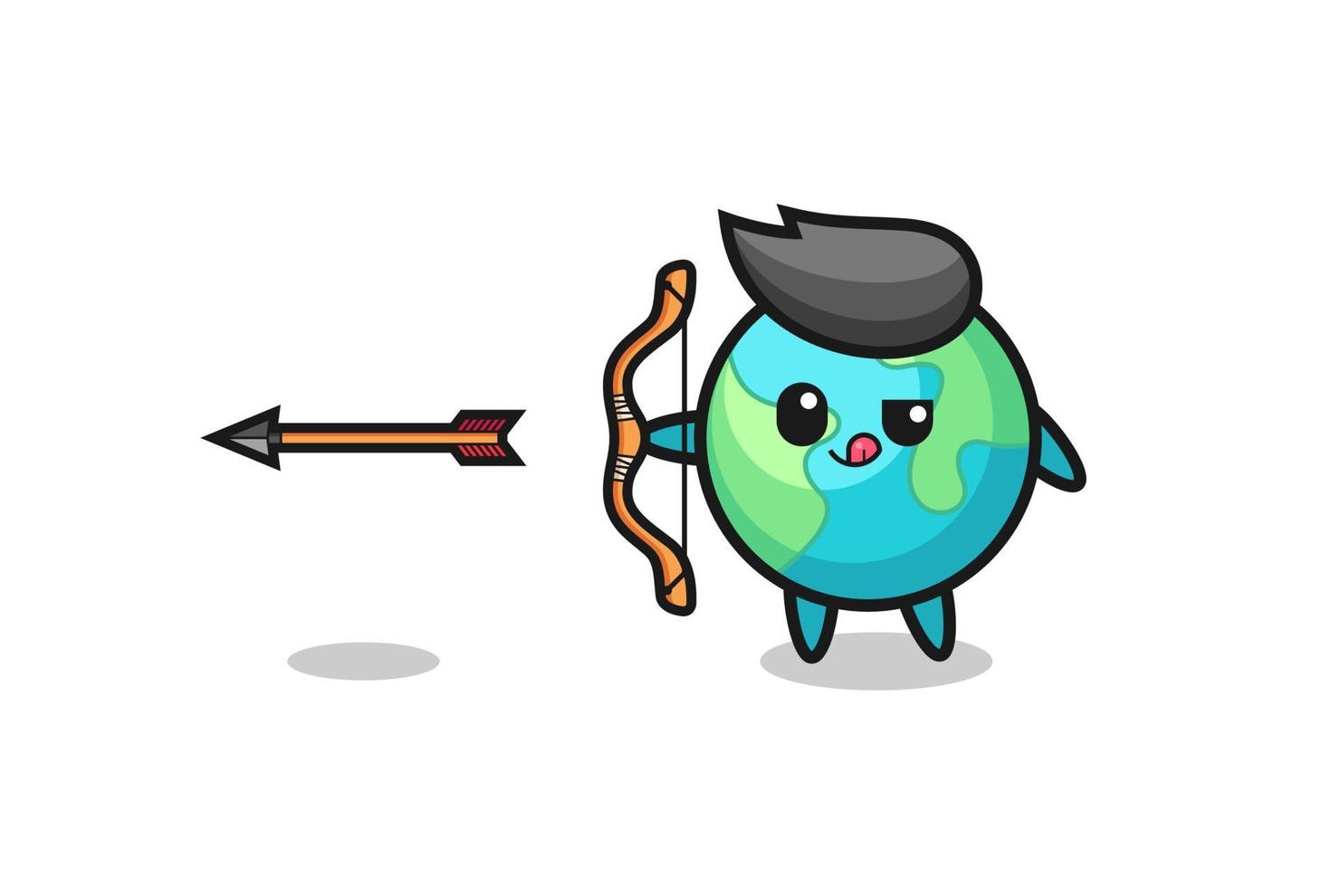 illustration of earth character doing archery vector