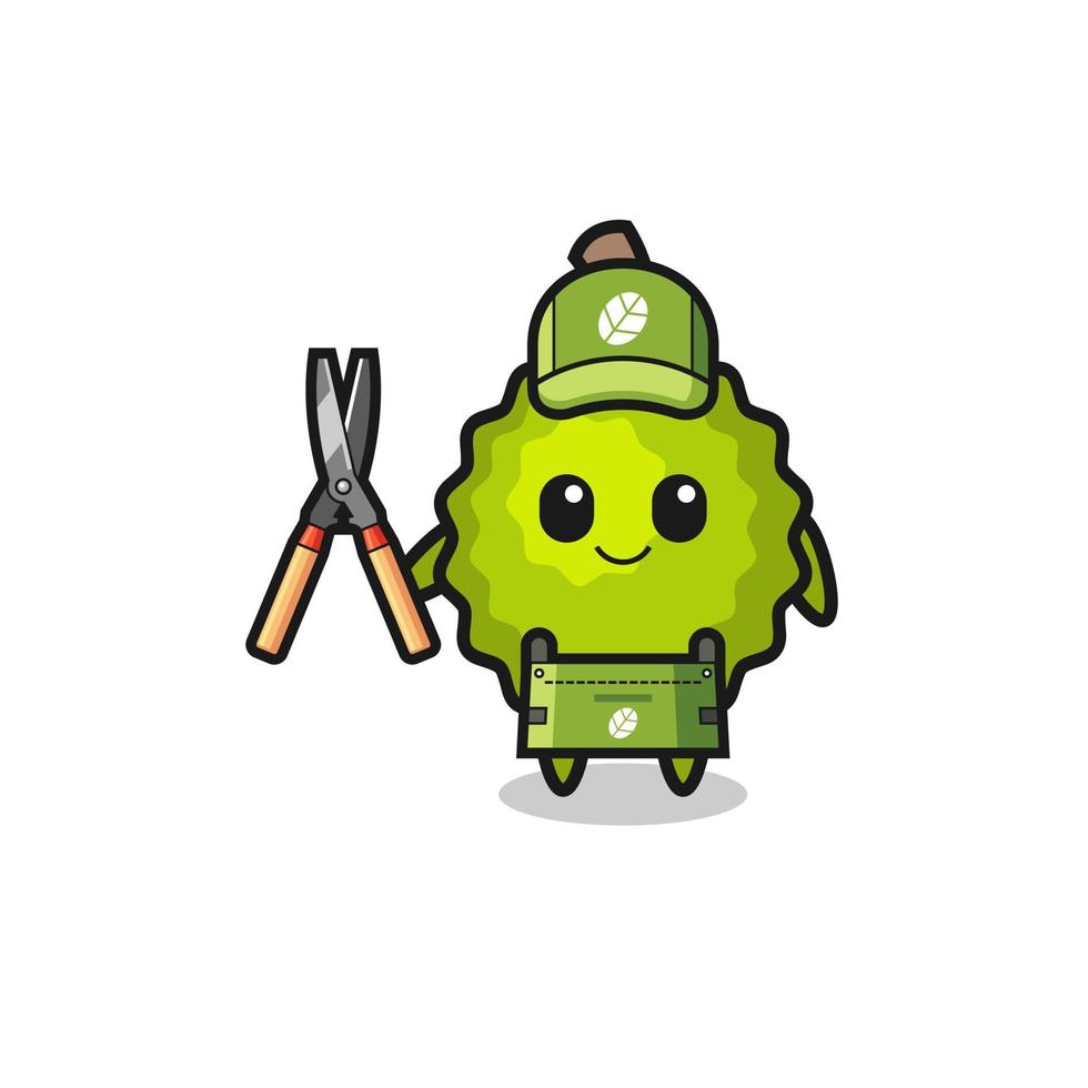 cute durian as gardener mascot vector