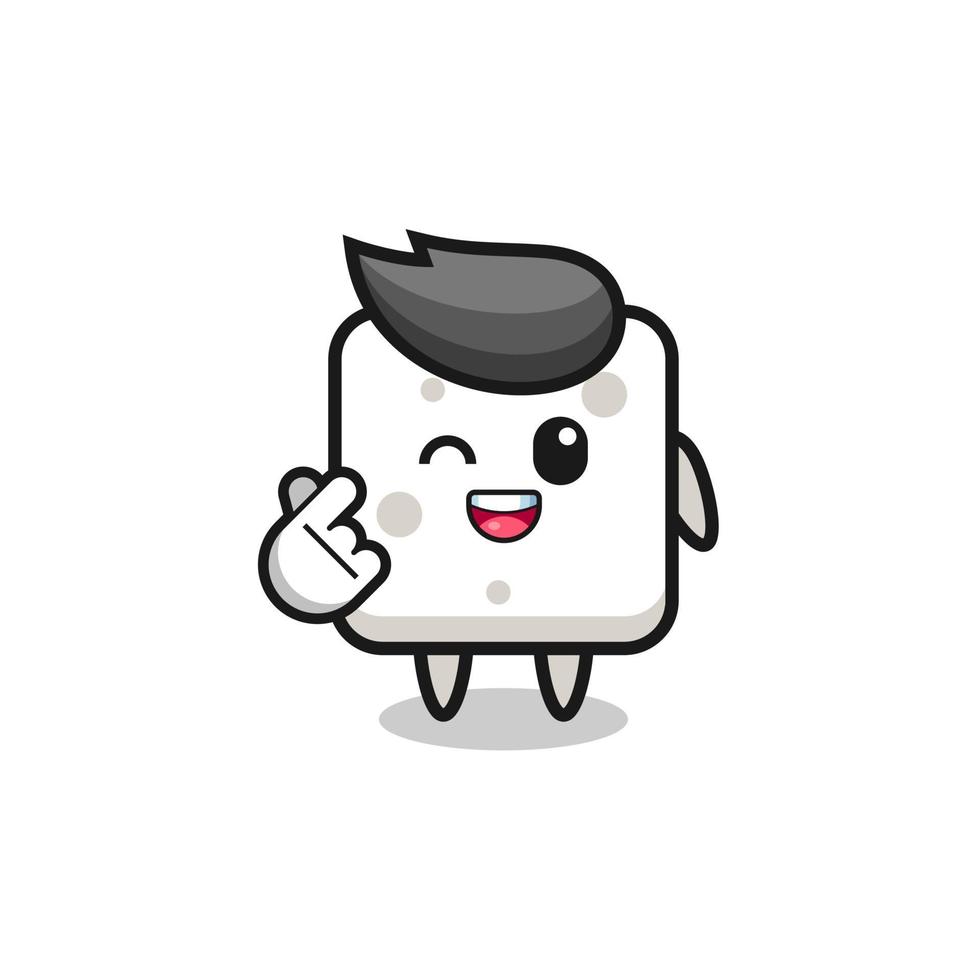 sugar cube character doing Korean finger heart vector