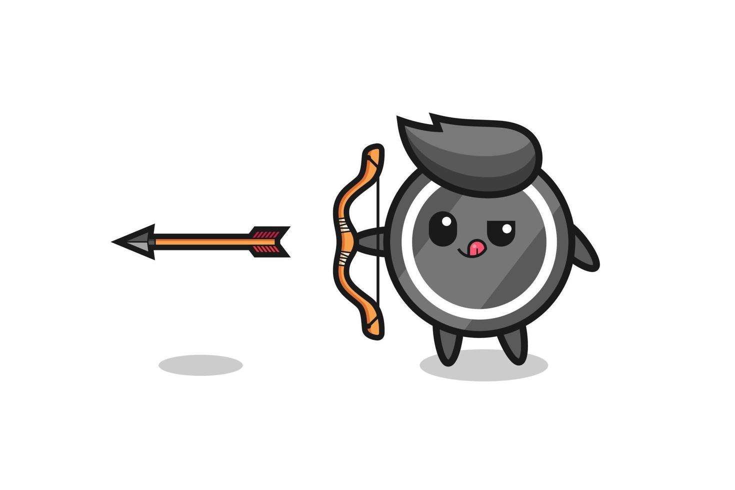 illustration of hockey puck character doing archery vector