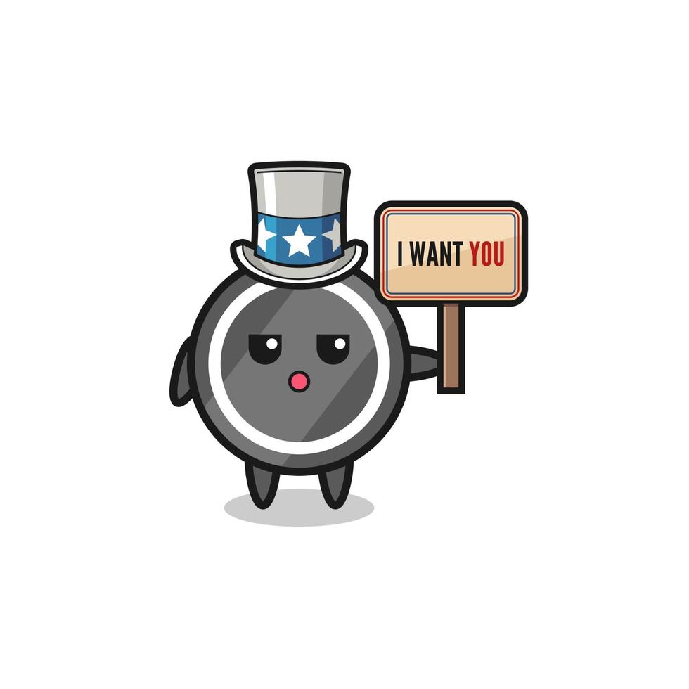 hockey puck cartoon as uncle Sam holding the banner I want you vector