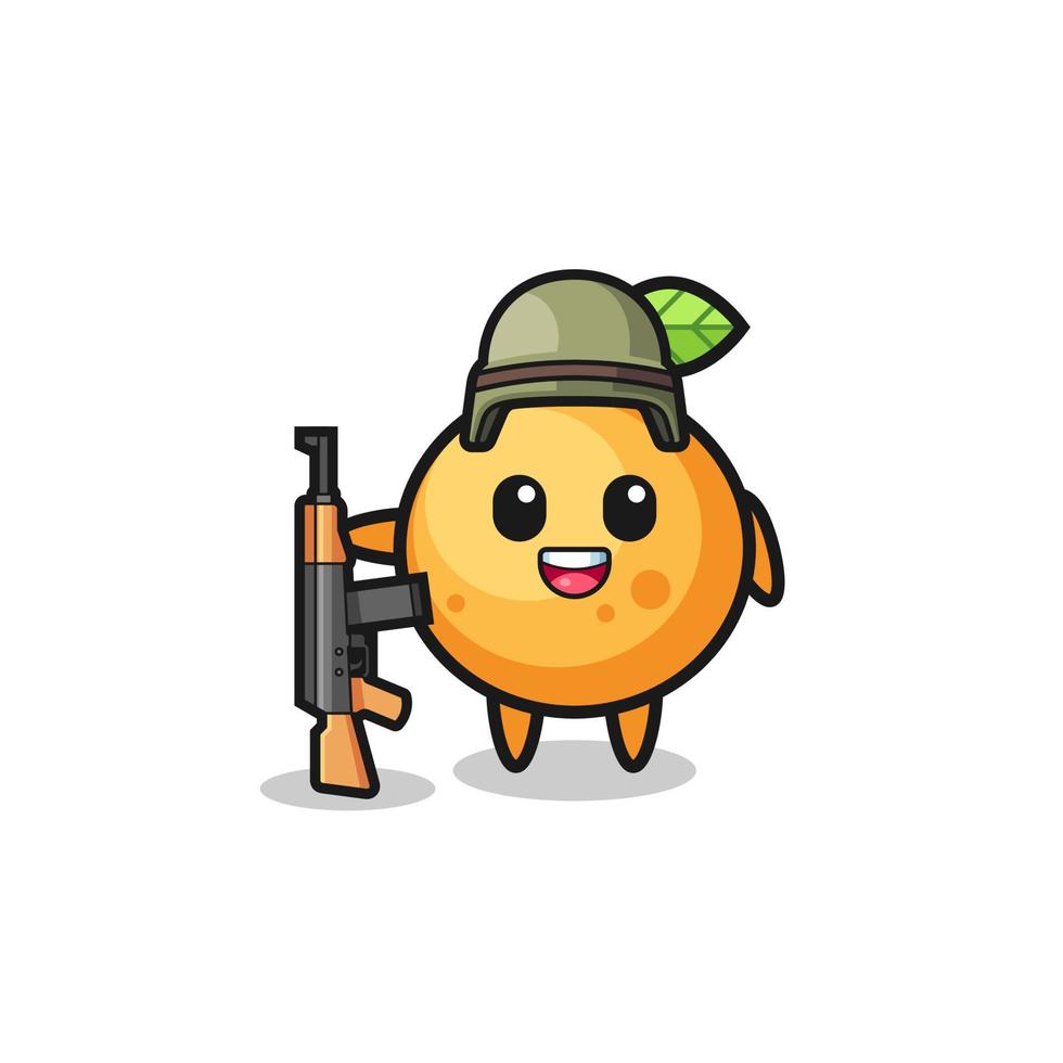 Linda mascota de fruta naranja como soldado vector