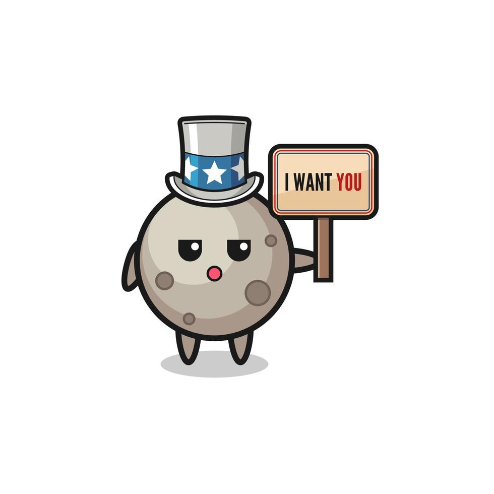 moon cartoon as uncle Sam holding the banner I want you vector