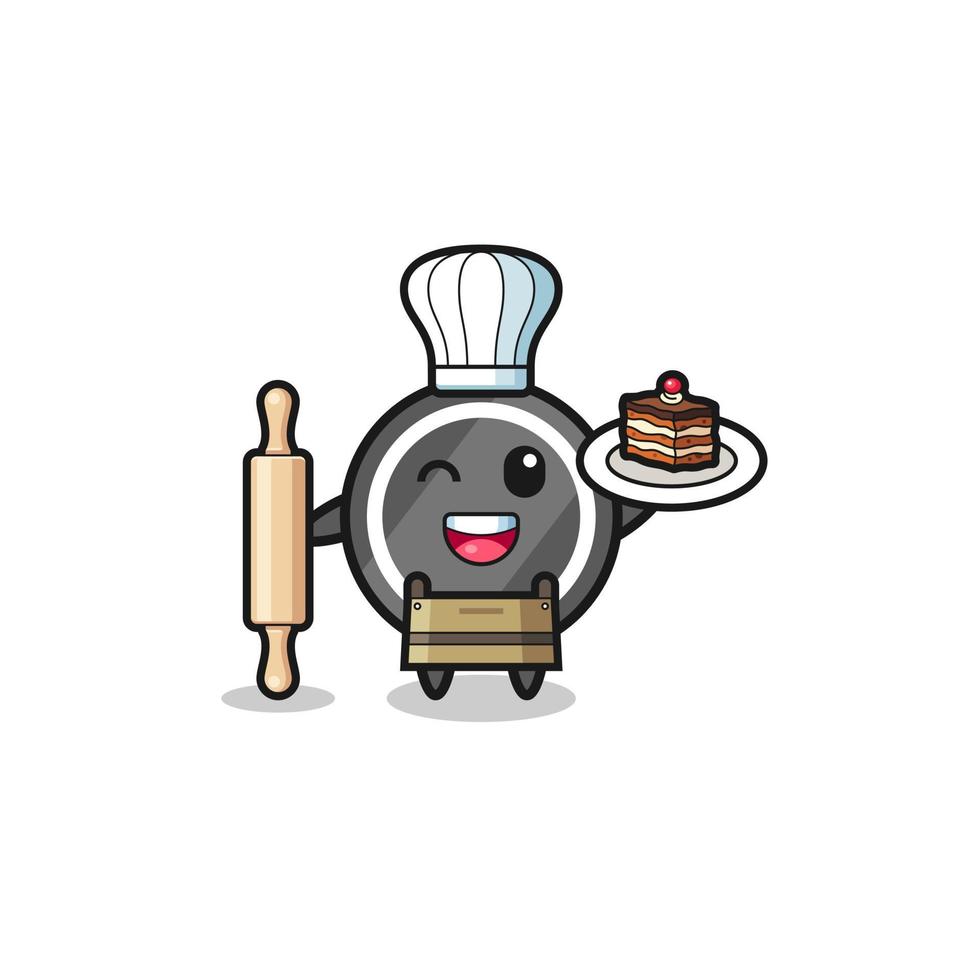 hockey puck as pastry chef mascot hold rolling pin vector
