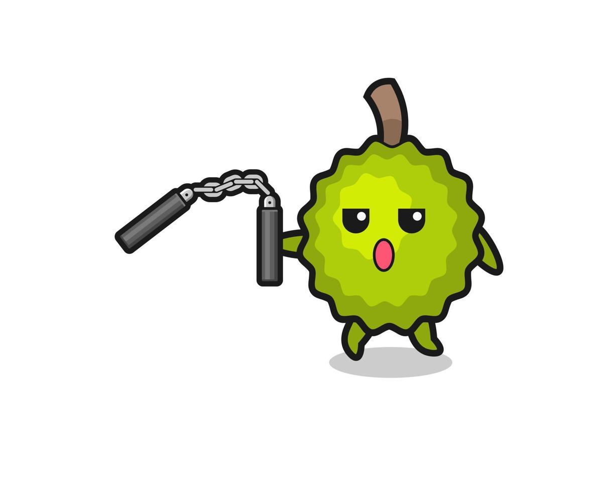 cartoon of durian using nunchaku vector