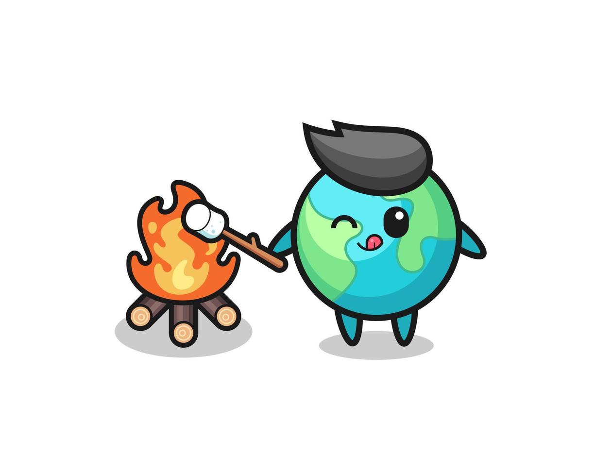 earth character is burning marshmallow vector