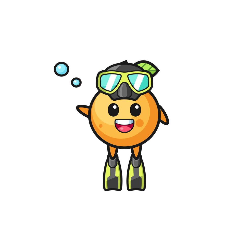 the orange fruit diver cartoon character vector