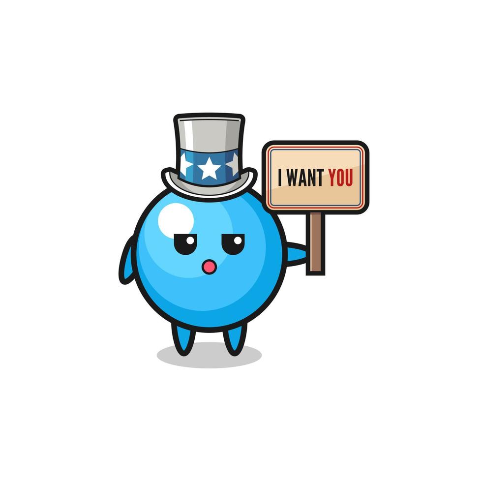 gum ball cartoon as uncle Sam holding the banner I want you vector