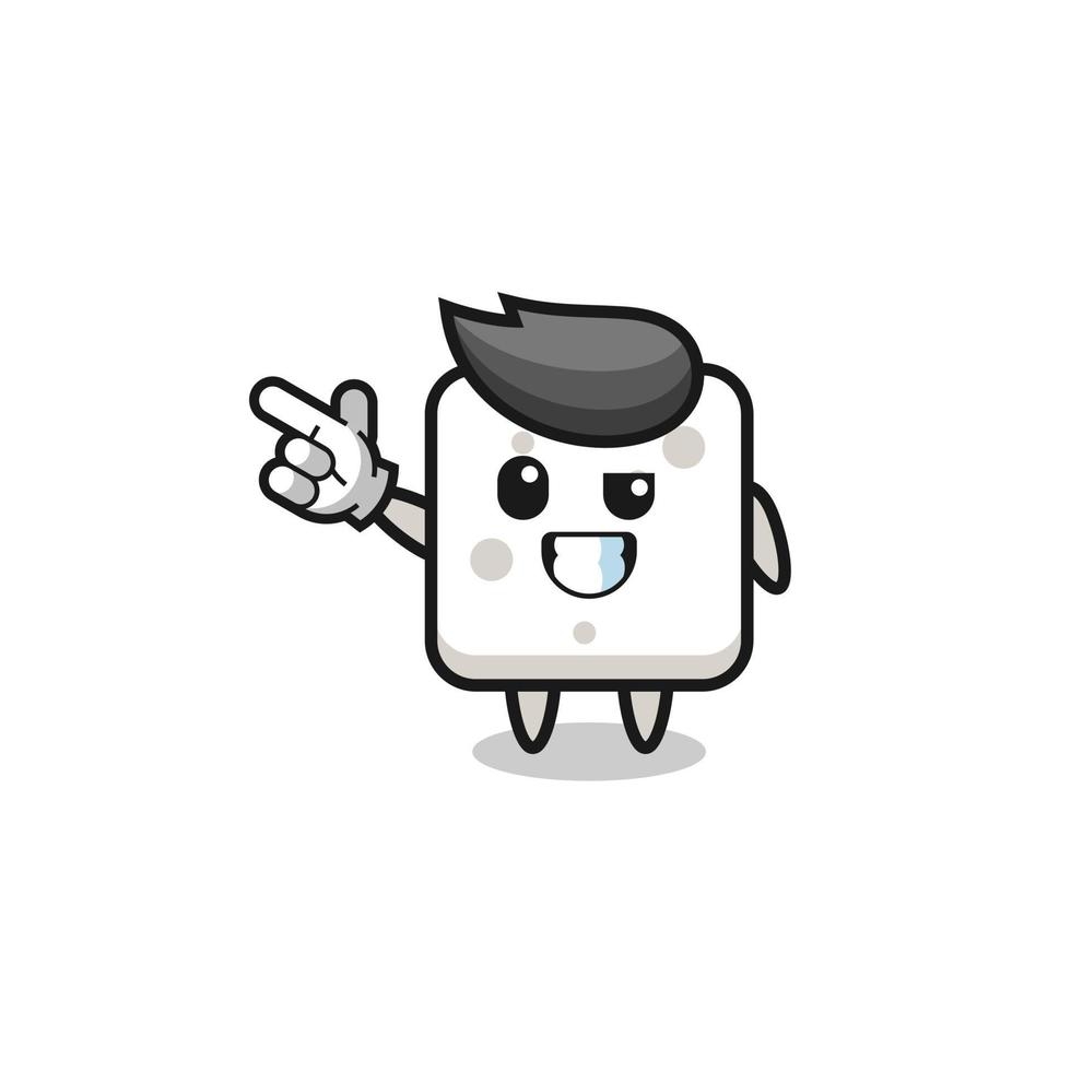 sugar cube mascot pointing top left vector